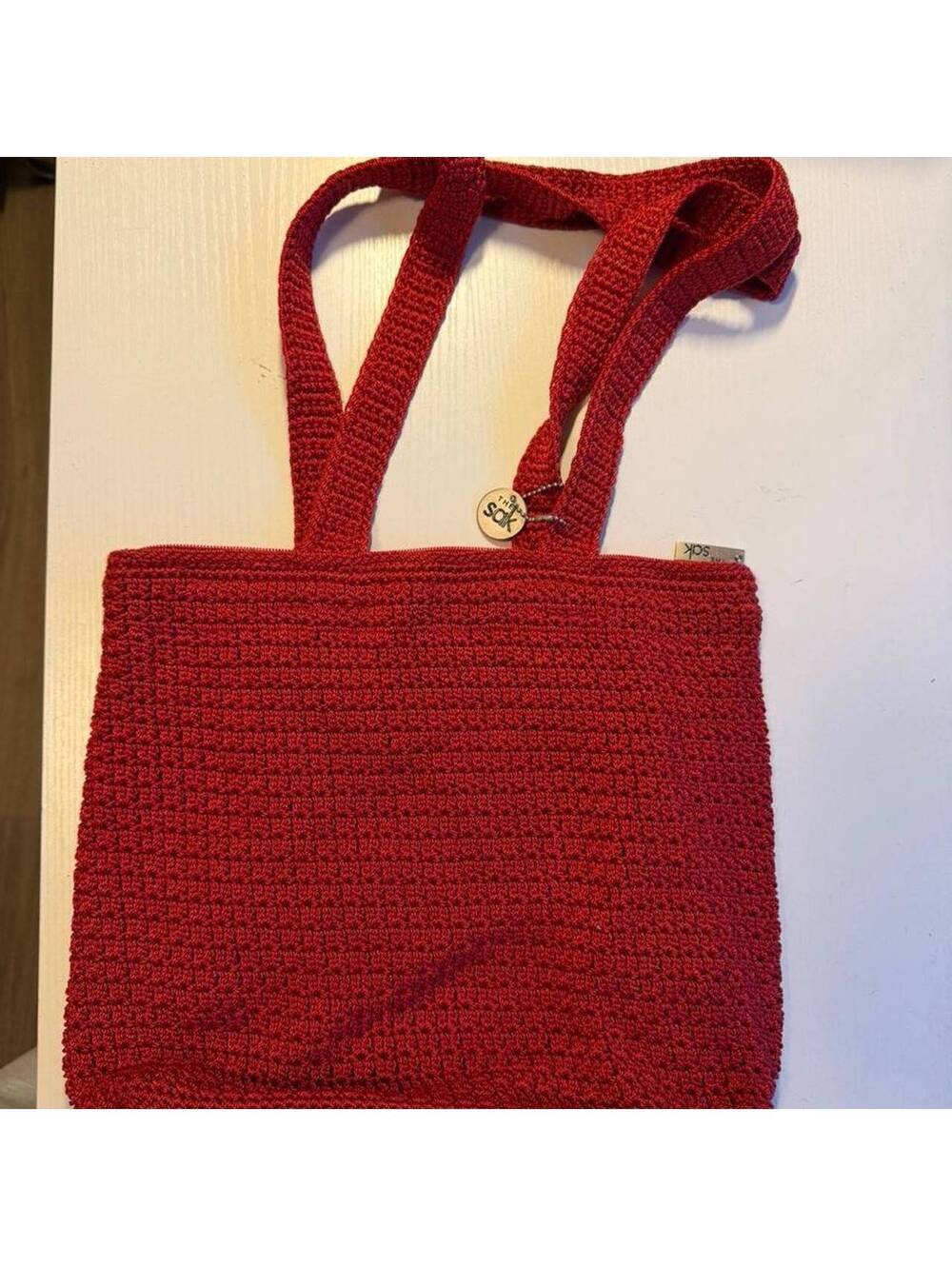 The Sak Red Crochet Tote Bag with Zipper